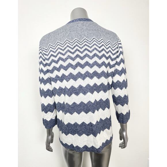 Zig Zag Cardigan Sweater Cotton Cashmere Blue White Zoe Couture M - Picture 3 of 9